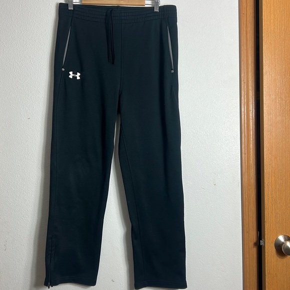 Under Armour sweatpants black hem zippers elastic waistband drawstring, size med - Picture 1 of 8
